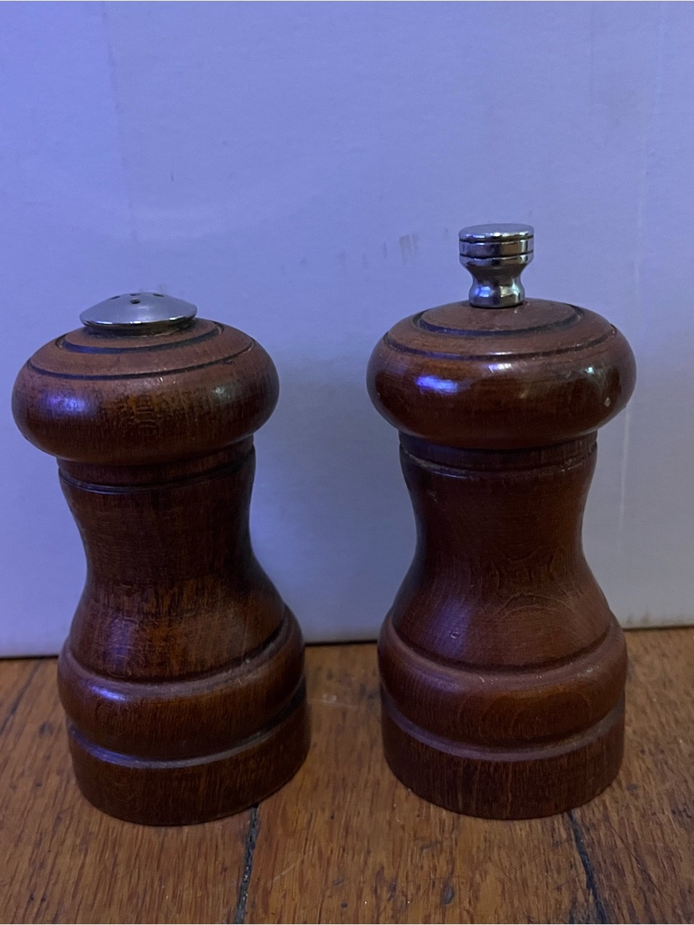 Vintage MCM wood salt shaker and pepper mill grinder set granny core auntie